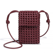 Windmühlenknoten geflochtene Handytasche, hohl, eine Schulter, kleine Umhängetasche für Damen (Weinrot)