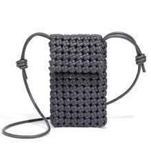 Windmühlenknoten geflochtene Handytasche, hohl, eine Schulter, kleine Umhängetasche für Damen (dunkelgrau)