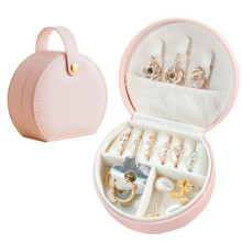 Neue halbrunde tragbare Schmuckschatulle für Halsketten, Ringe, Ohrringe, Schmuck (Pink)