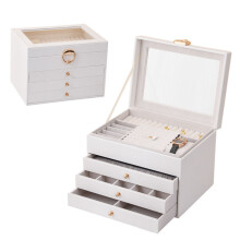 Multifunktionale Schmuckaufbewahrungsbox mit großem Fassungsvermögen, vierlagig, für Halsketten, Ohrringe, Armbänder (weiß)