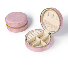 Runde, tragbare Schmuckaufbewahrungsbox aus Samt für Ringe, Anhänger, Ohrringe, Halsketten (Pink)
