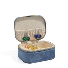 Tragbare Reise-Schmuckschatulle für Ringe, Halsketten und Ohrringe, Mini-Schmuckaufbewahrungsbox (Hellblau)