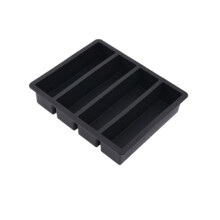 Neue Eiswürfelschale aus Silikon mit vier Gittern, lang, Eisform, Eiswürfelbox (schwarz mit Deckel)