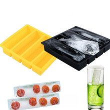 Neue Eiswürfelschale aus Silikon mit vier Gittern, lang, Eisform, Eiswürfelbox (schwarz, ohne Deckel)