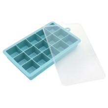 15-Gitter-Silikon-Eiswürfelform mit Deckel für den Hausgebrauch (blau)