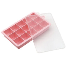 15-Gitter-Silikon-Eiswürfelschale für den Haushalt, quadratische Eiswürfelform mit Deckel (Rosa)