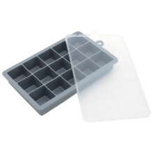 15-Gitter-Silikon-Eiswürfelform mit Deckel für den Hausgebrauch (Grau)