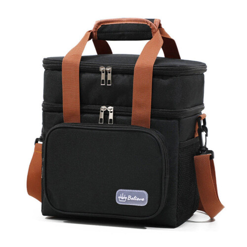 Erweiterbare doppellagige Lunchtasche, isolierte Tragetasche (grau) 1
