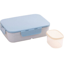 Tragbare Lunchbox mit Klappdeckel und Trennwand aus Kunststoff für Studenten, beheizbar (blau mit Fächern)