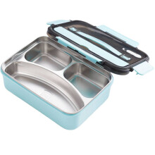 Lunchbox aus Edelstahl, Lunchbox mit Fächern, Lunchbox zur Wärmespeicherung (blau)