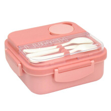 Tragbare Lunchbox aus Kunststoff mit drei Fächern, Bento-Lunchbox (Pink)