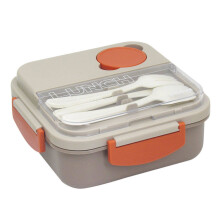 Tragbare Lunchbox aus Kunststoff mit drei Fächern, Bento-Lunchbox (Khaki)