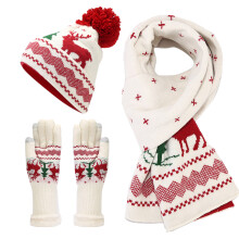Trendy Red Hat Scarf Gloves Set for-Finger style white
