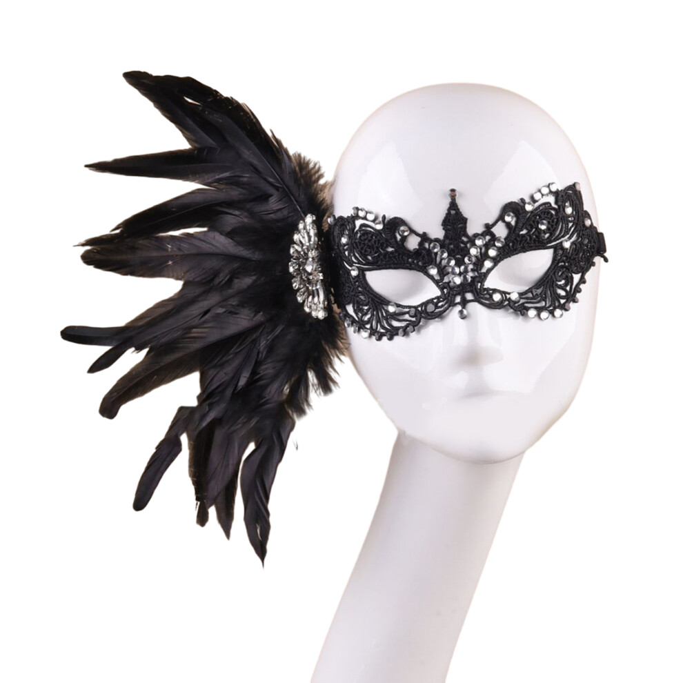 Venetian Mask Eye mask Feathers Half-face Mask Lace Mask-Black