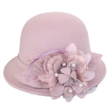 Unisex Flower Felt Derby Hat Woman Halloween Carnivals-Pink