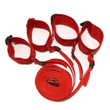 Sex Bondage Set Handcuffs And Ankle Cuffs Red Simple Design BDSM Bedroom Bondage Kit For Adults