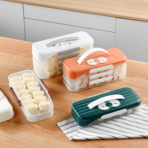 Stackable Dumpling Storage Box With Date Timer-White 3 layers 2