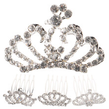 4Pcs Rhinestone Inlaid Small Crown Tiara With Combs For Girls