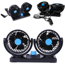 12V Portable Car Fan Adjustable Dual Head Low Noise Auto Cooling