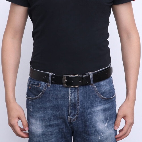 Cinturón Cuero Pu Pasador Hueca Negro 1