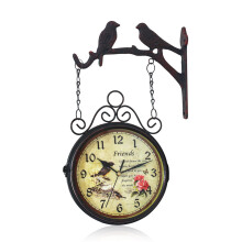Vintage Decor Clock Retro Metal Double Sided Wall Clock Wall Hanging Clock Indoor Outdoor Garden Home Office