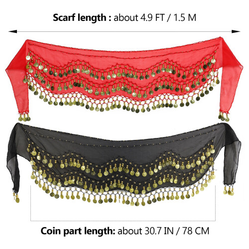 2Pcs Belly Dance Hip Scarf With Dangling Coins For Performance 1