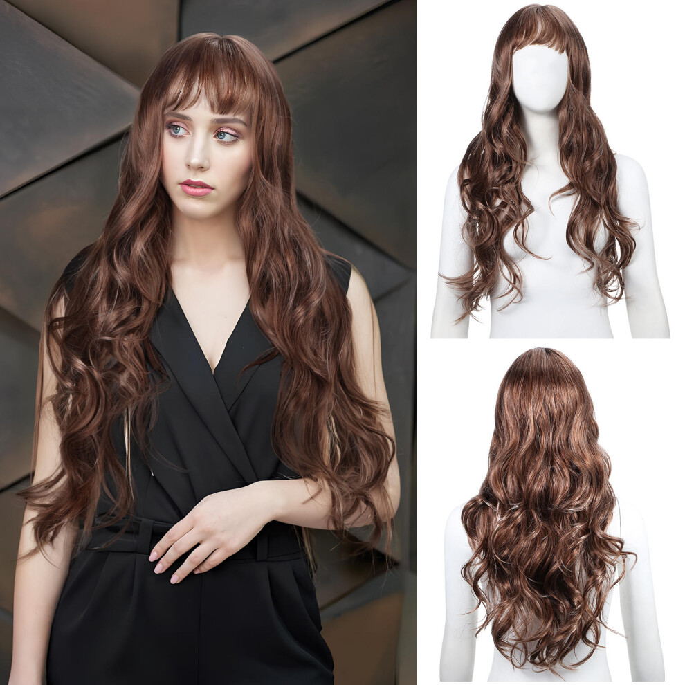 Vaguelly Unisex Curly Wig: Long Wavy Synthetic Hair With Bangs For Women Daily Use