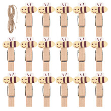 50Pcs Mini Wooden Clothespins Bee Shaped With Jute Twine For Crafts