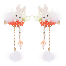1 Pair Bunny Hairpins With Tassel Pompom For Girls