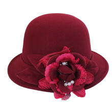 Damescarnavals Derby hoed met veren en bloemen Zachte- Claret