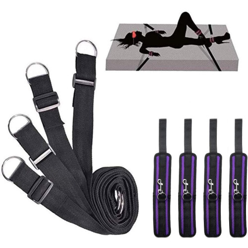 Bed Restraints With Adjustable Straps BDSM Bondage Kit Includes Handcuffs And Ankle Cuffs For Couples 2