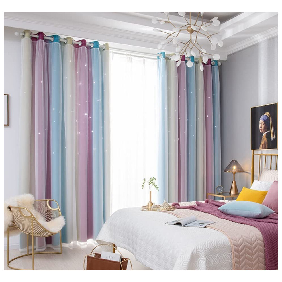Colorful Double Layer Hollow Out Star Curtains 100x200cm Blackout For Kids Bedroom 1 Panel-image-OPC-PMN8R6V-NEW