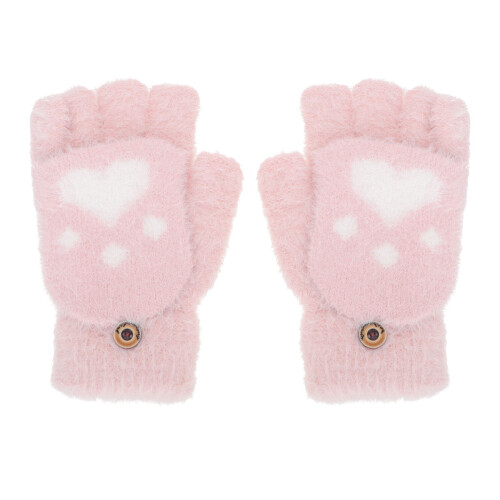 1 Paar Kinder Plüsch Halbfinger Für Draußen (Pink)
