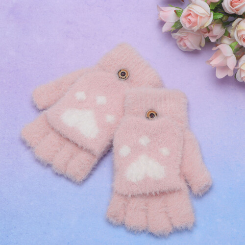 1 Paar Kinder Plüsch Halbfinger Für Draußen (Pink) 2