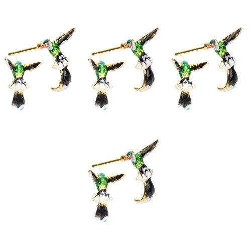 4 Paires De Boucles D'oreilles Stud Percées Oiseaux 2