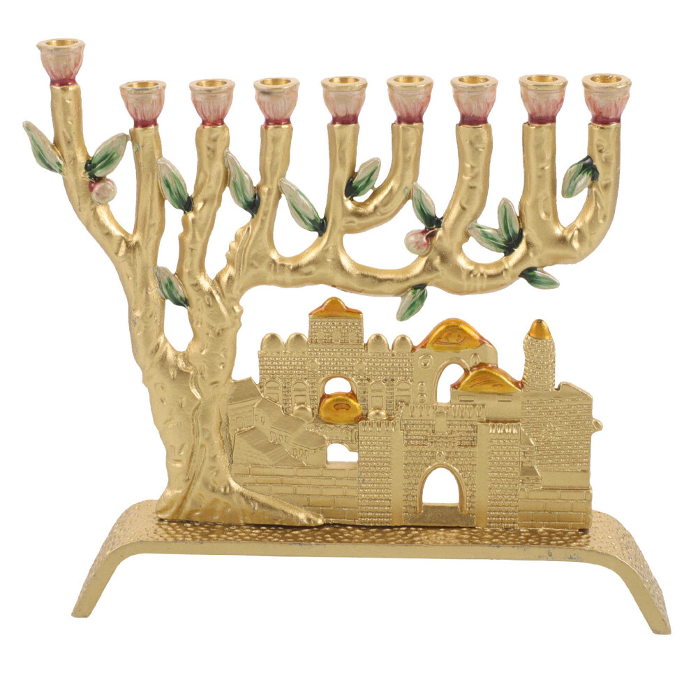 Jerusalem Hanukkah : 9 Branch Candle Holder For Jewish Holiday-image-OPC-PMN9DGS-NEW