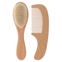 1Set Babykam En Borstel Hout Haarverzorging Pasgeboren Baby