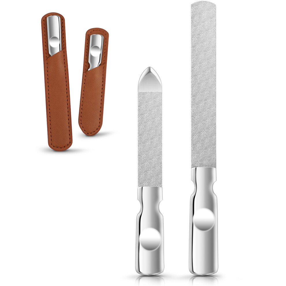 Vaguelly 2Pcs Stainless Steel Double Sided Nail File With Case