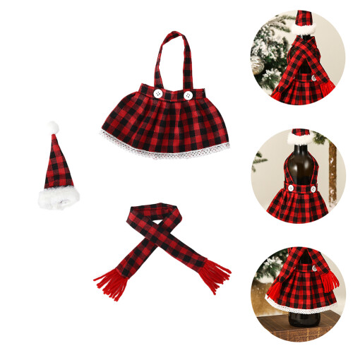 Ensemble Plaid Vin Robe Costume De Noël Housses Pour Bouteille 2