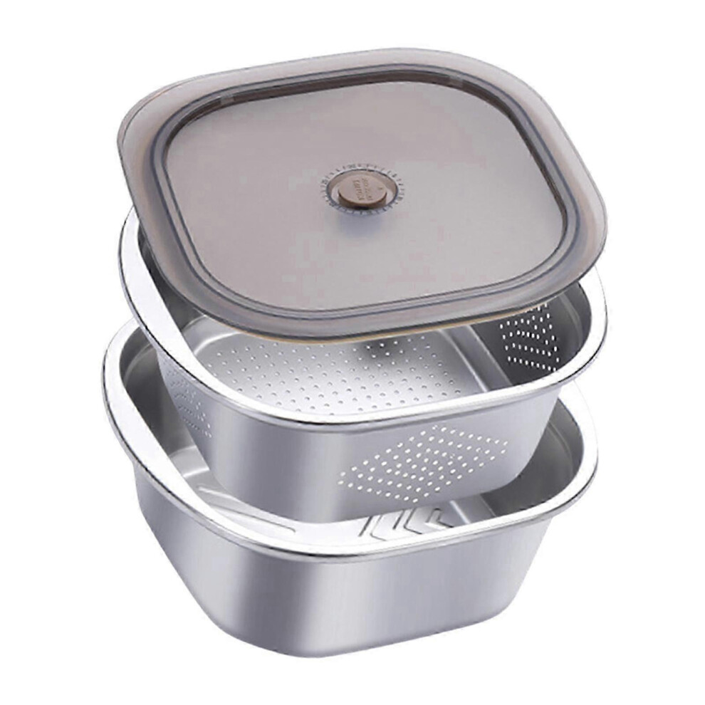 Kikidex (As Show, 4600Ml) Stainless Steel Colander Bowl Set Meal Prep Container Artight Lid Cleaning Salad