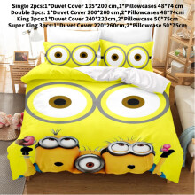 (Yellow, Single(135x200cm)) Minions Anime Duvet Cover Set Comforte Printed Cartoon Bedding Twin Christmas