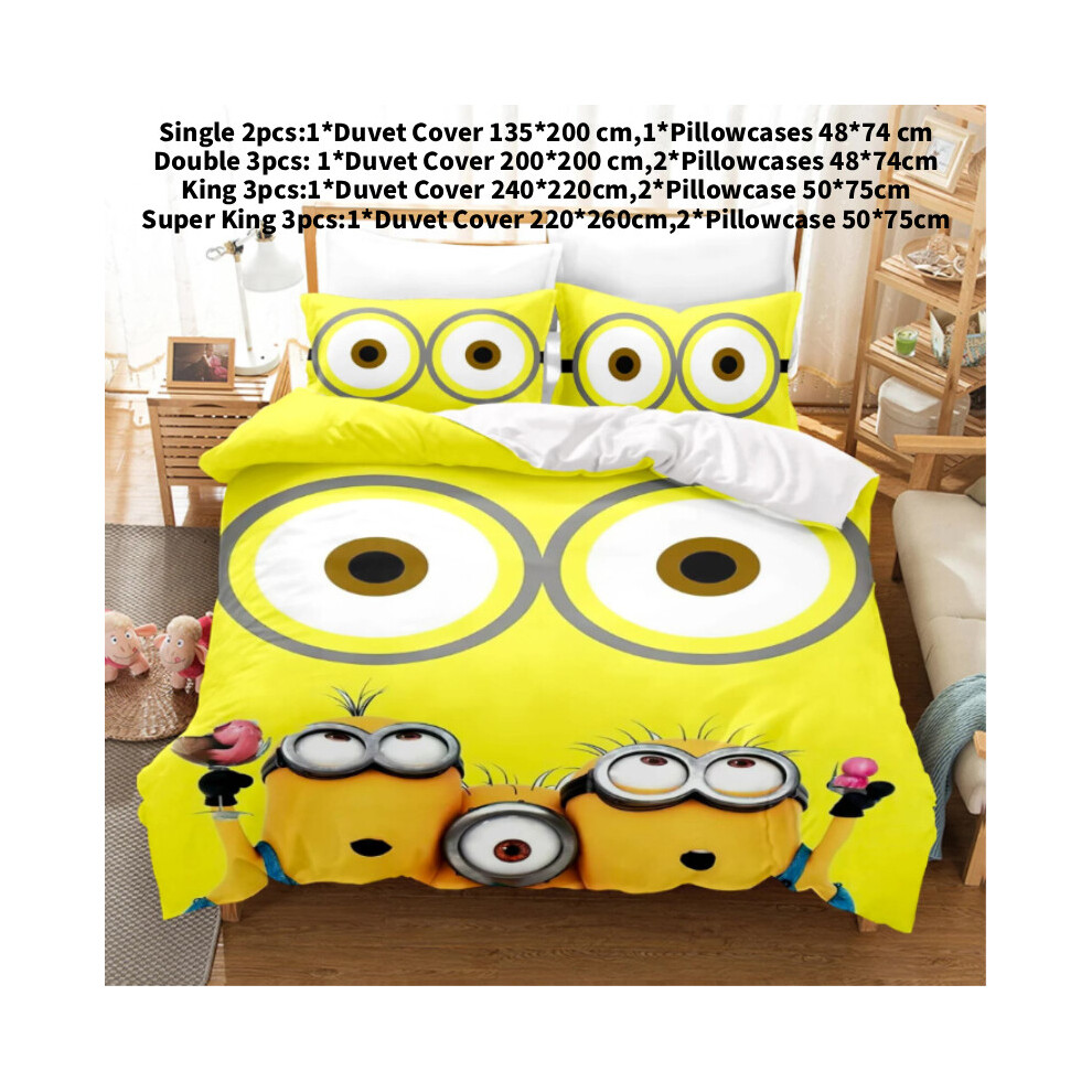 (Yellow, Single(135x200cm)) Minions Anime Duvet Cover Set Comforte Printed Cartoon Bedding Twin Christmas