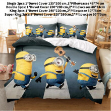 (Grey, Double(200x200cm)) Minions Anime Duvet Cover Set Comforte Printed Cartoon Bedding Twin Christmas