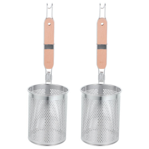 2Pcs Escorredor De Massa Aço Inoxidável Com De Madeira