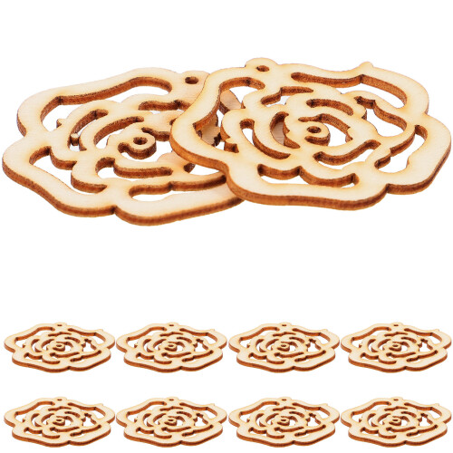 10Pcs Hålriga Rosblomma Urklippta Träskivor För Patchwork DIY Hantverk