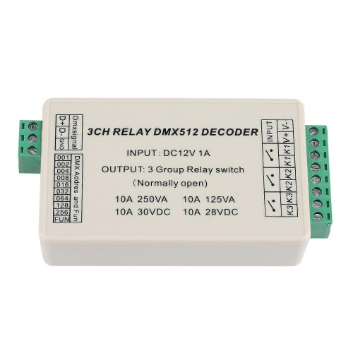 (As show, One size) WS-DMX-RELAY-3CH DMX512 Decoder Relays LED Controller for Led Strip Light LED Lamp DC12V 10Ax3 Chan