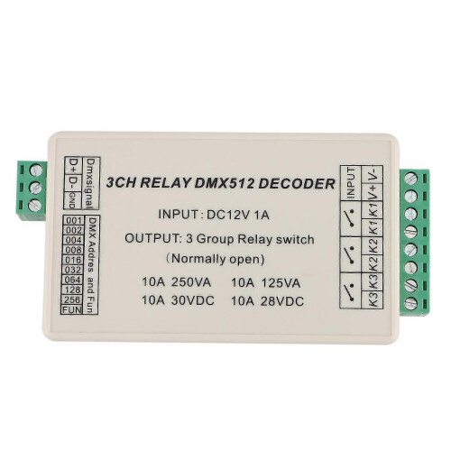 (As show, One size) WS-DMX-RELAY-3CH DMX512 Decoder Relays LED Controller for Led Strip Light LED Lamp DC12V 10Ax3 Chan 1