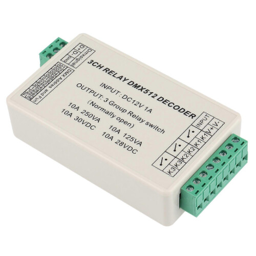(As show, One size) WS-DMX-RELAY-3CH DMX512 Decoder Relays LED Controller for Led Strip Light LED Lamp DC12V 10Ax3 Chan 2