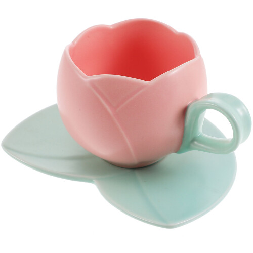 1 Set Keramiska Kaffekoppar Med Underkoppar, Tulpanmönster 2