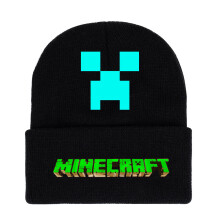 (Style A)Minecraft Print Beanie Strickmütze mit Baumwolle Nylon Stoff Winter Geschenk Mütze